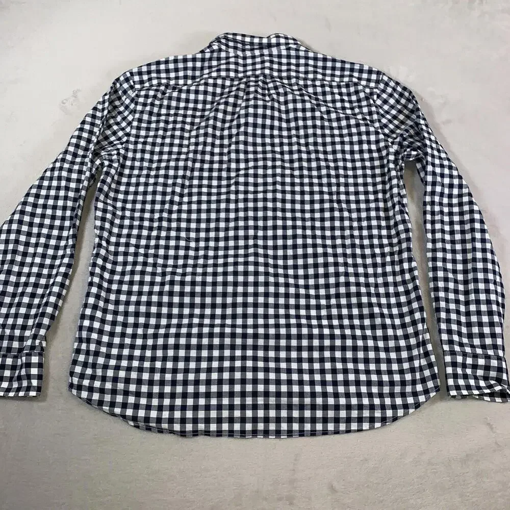 J Crew Shirt Mens XL‎ Navy Check Slim Stretch Secret Wash Organic Cotton NEW